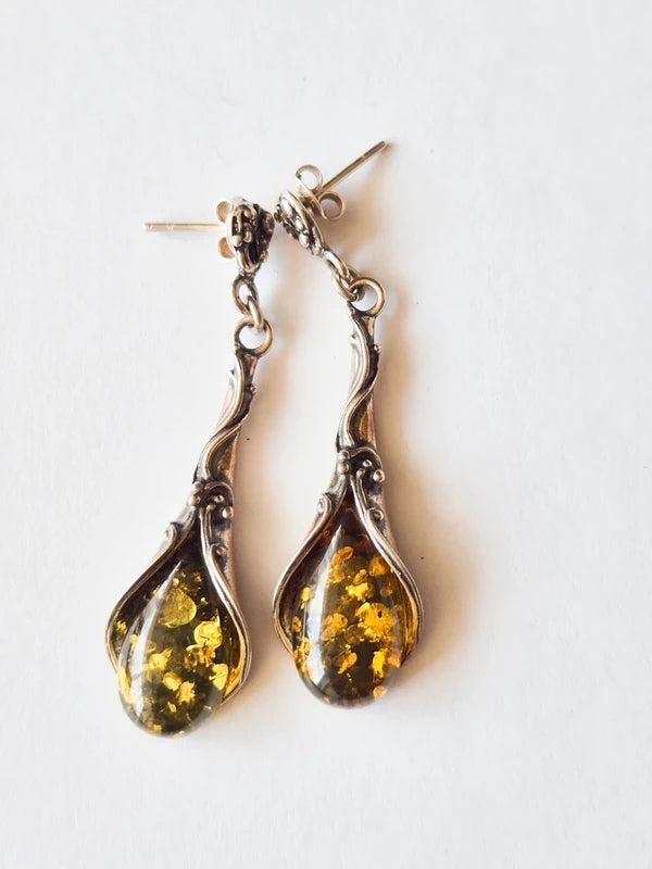 Sidabriniai Auskarai su Gintaru