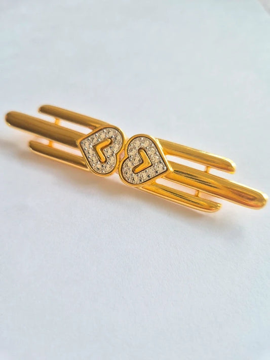 Monet Auksinė Sagė su Širdutėmis ir Kristalais