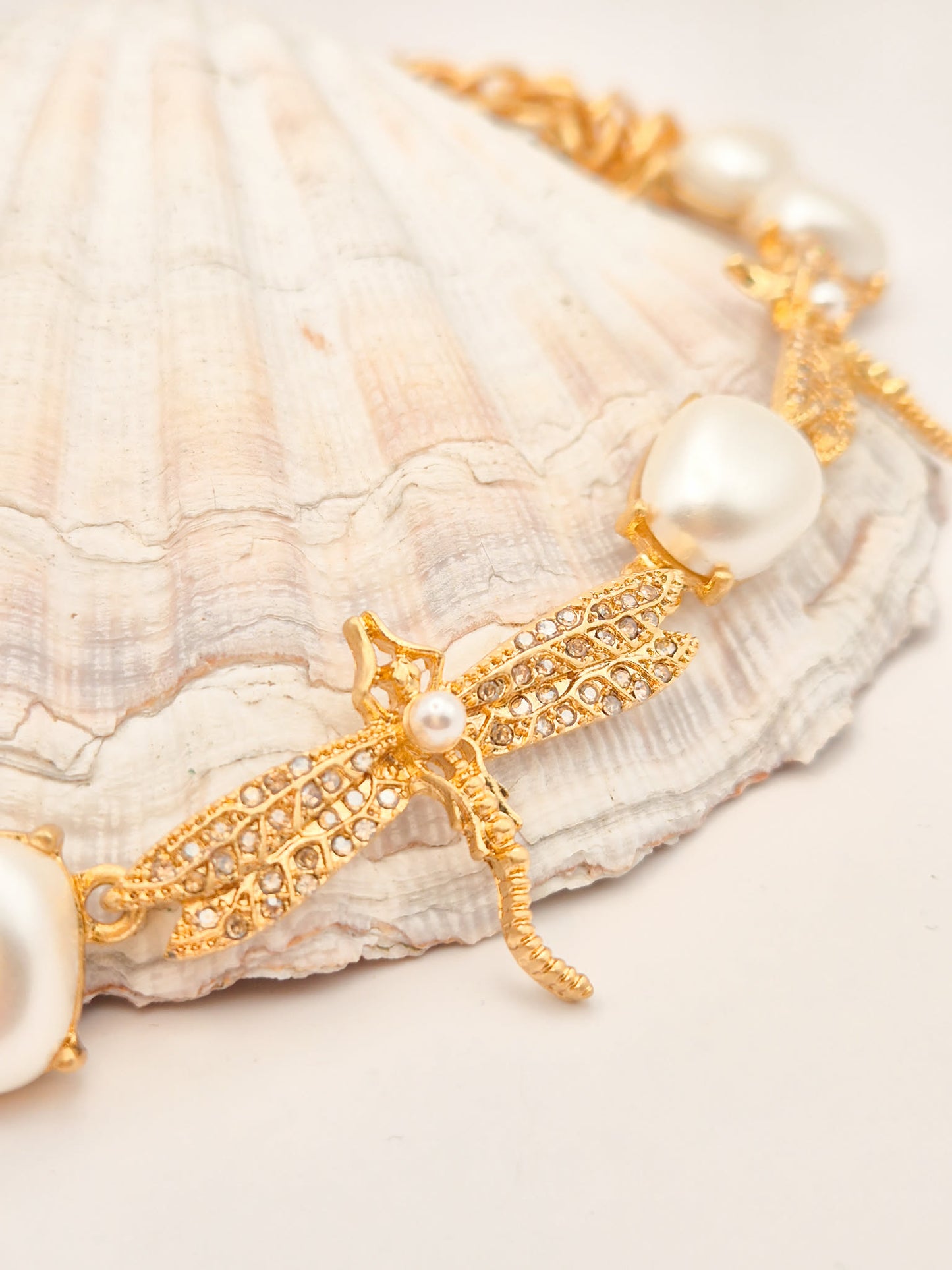Vintažinis vėrinys Oscar de la Renta | Laumžirgiai | Barokiniai perlai | Swarovski kristalai