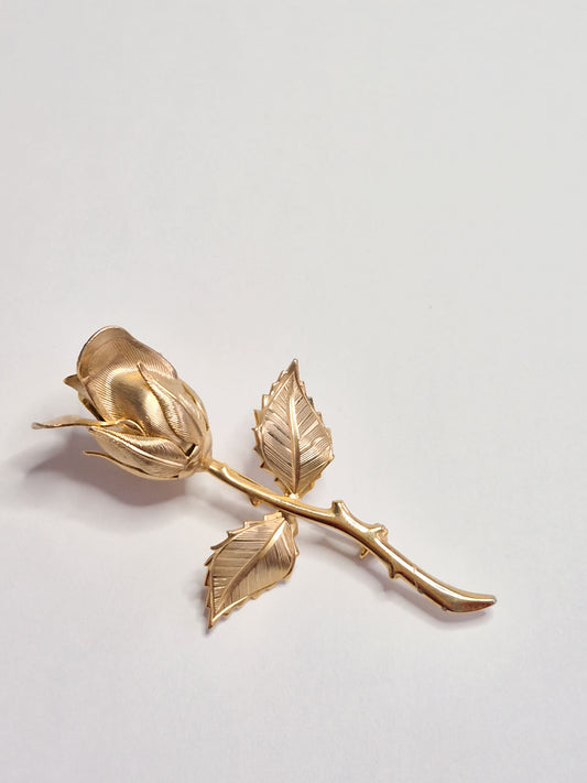 Vintažinė auksinė rožės sagė su lapais, 1960-1980 m.