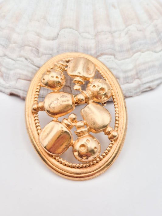 Vintažinė sagė „Parfums Christian Dior" | Kvepalų buteliukų kompozicija | Auksas | 5 cm