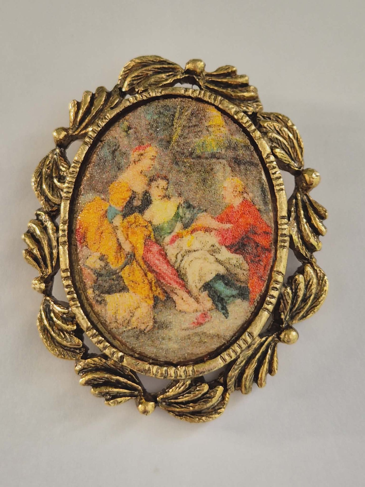 Vintažinė West Germany sagė su Rokoko scena, decoupage, 1970 m.