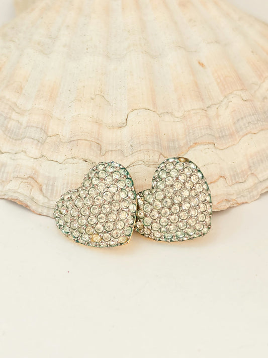 Swarovski širdelių formos klipsai su skaidriais kristalais