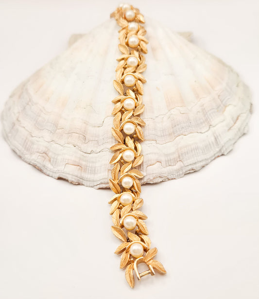 Avon Evening Creation vintažinė auksinė apyrankė su perlais (1971)